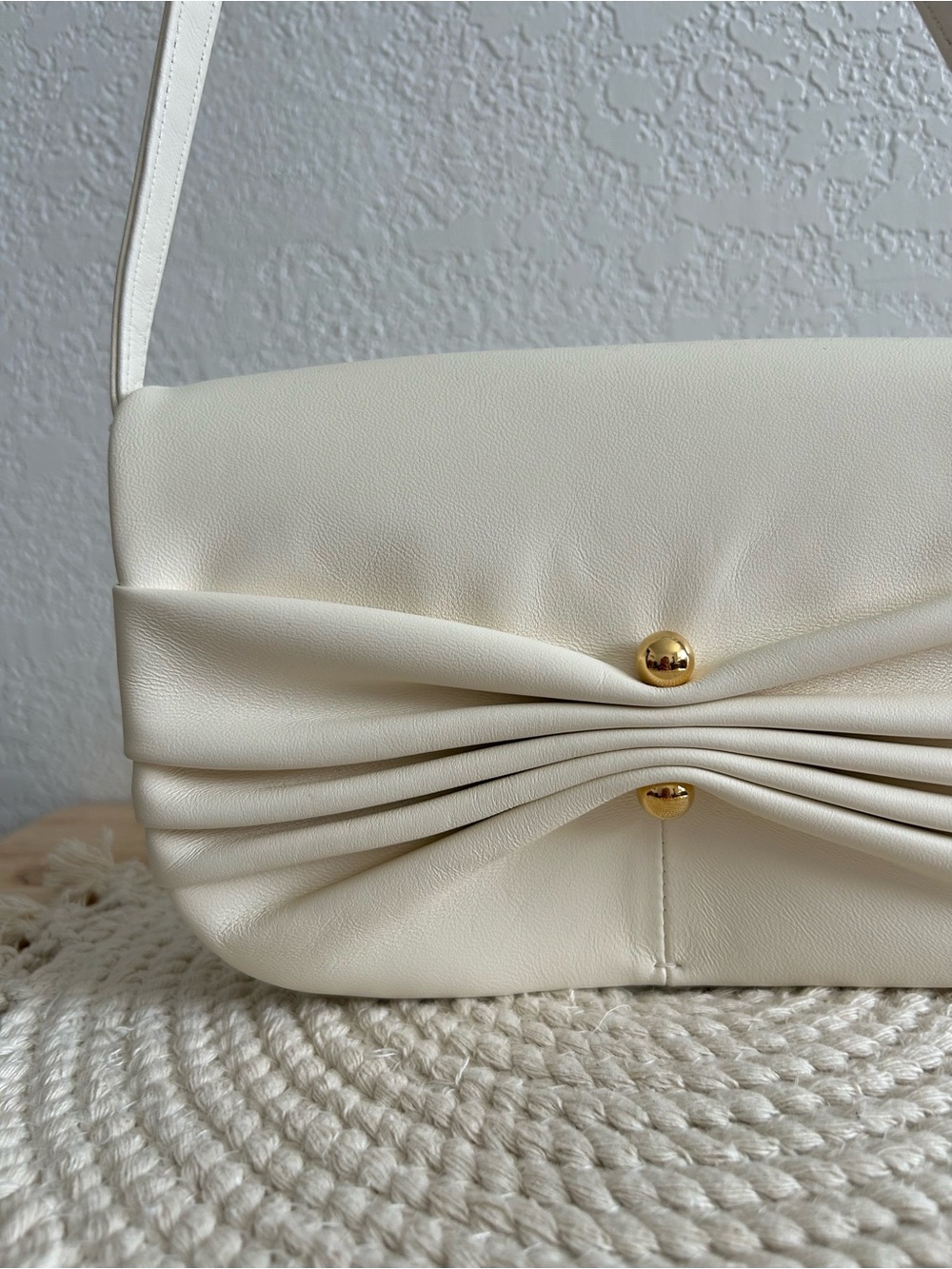 Reformation Maria Y2K Style Cream White Leather Baguette Shoulder Bag - Picture 5 of 9